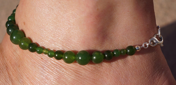 healing nephrite jade anklet with sterling silver clasp