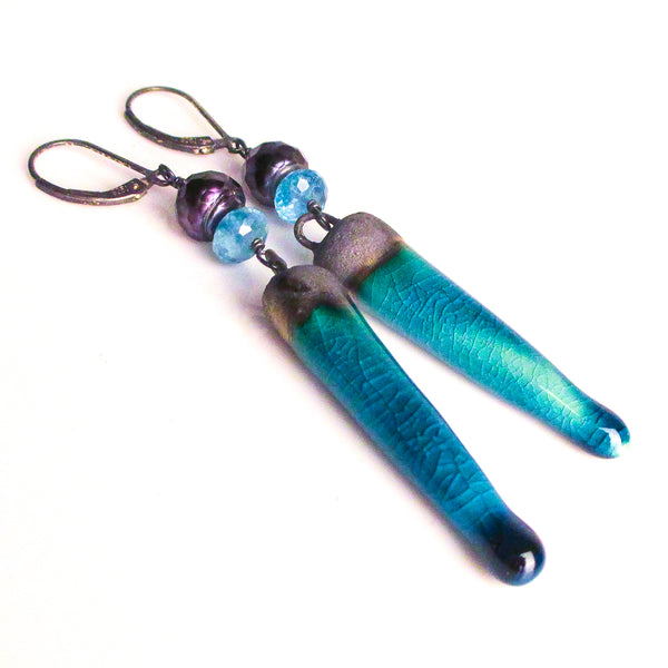 qua ceramic stonewear spike earrings oxidized sterling silver earrings faceted grey pearl apatite