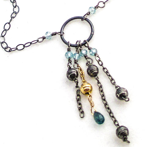 blue zircon sapphire oxidized antiqued sterling silver necklace