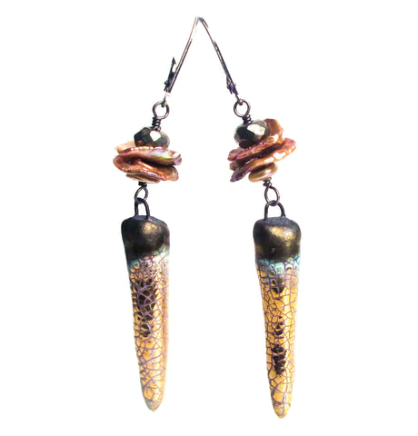 gold ceramic spike keshi pearl antiqued oxidized sterling silver