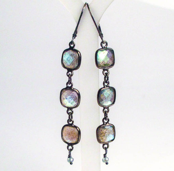 labradorite square oxidized antiqued sterling silver earrings