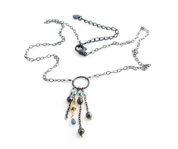 blue zircon sapphire oxidized antiqued sterling silver necklace