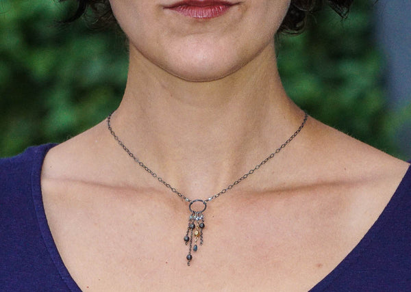 blue zircon sapphire oxidized antiqued sterling silver necklace