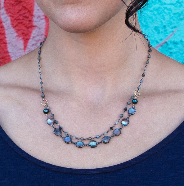 labradorite square moss aquamarine oxidized antiqued sterling silver necklace