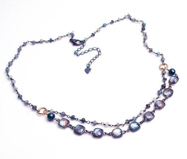 labradorite square moss aquamarine oxidized antiqued sterling silver necklace